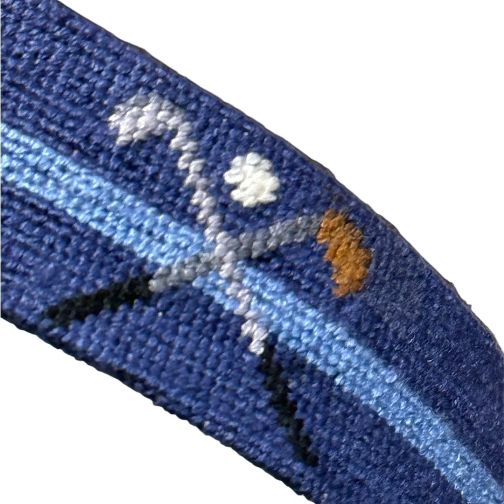NWT! Smathers & Branson Needlepoint Cross Clubs Cotton and Leather Belt Golf
